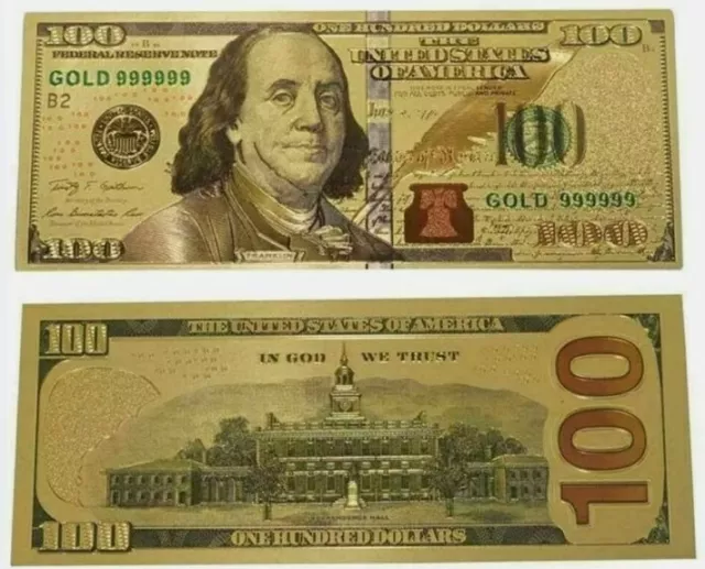 $100 Gold Banknote 999 Pure 24K Dollar Bill Us Currency With Deluxe Sleeve