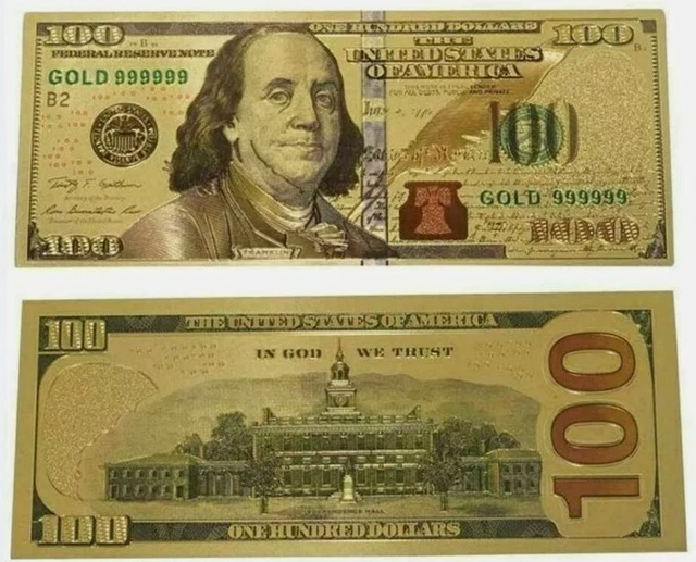 $100 Gold Banknote 999 Pure 24K Dollar Bill Us Currency With Deluxe Sleeve $100 Gold Banknote 999 Pure 24K Dollar Bill Us Currency With Deluxe Sleeve