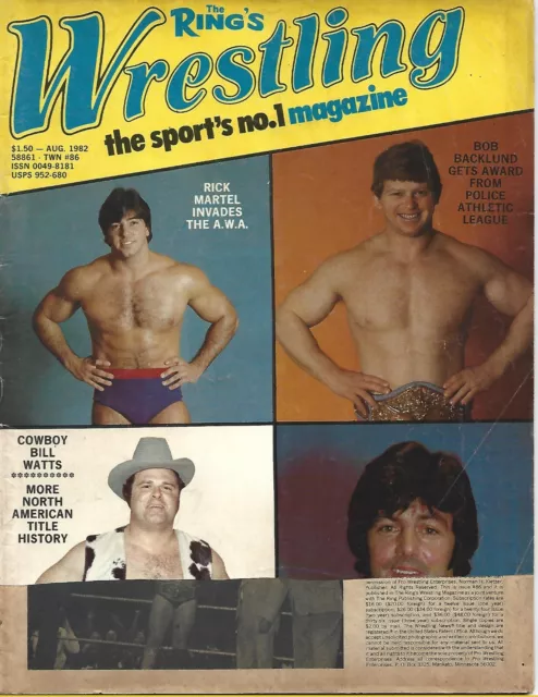 August 1982 The Ring Wrestling Magazine Backlund Rick Martel Bill Watts Dundee