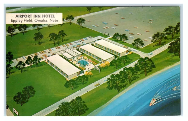 OMAHA, Nebraska NE ~ Eppley Field AIRPORT INN HOTEL Aerial View c1960s Postcard