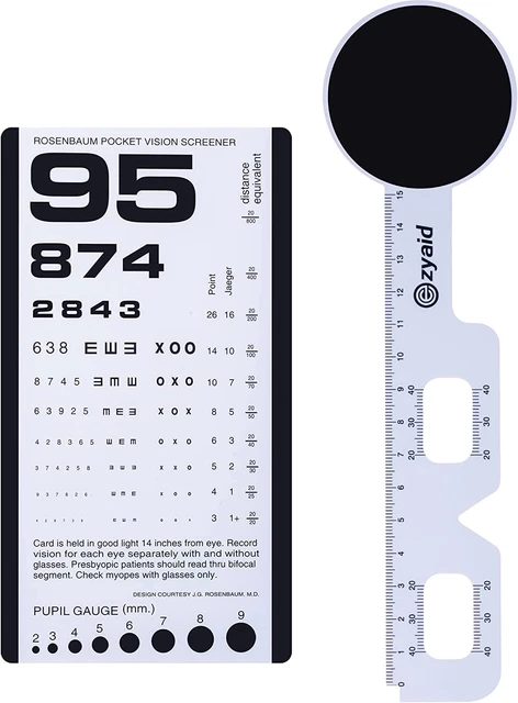 Ezyaid Rosenbaum Pocket Eye Chart with PD Ruler and Eye Occluder, Eye Test Chart