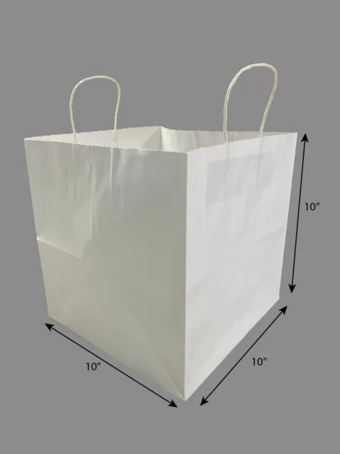 Take-Out Bags with Handles White Kraft 250Pcs 10"x10"x10"