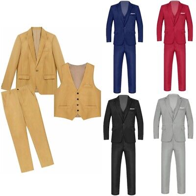 Men's 3 Piece Casual Dress Suit Slim Fit Stylish Blazer Jackets Vest & Trousers