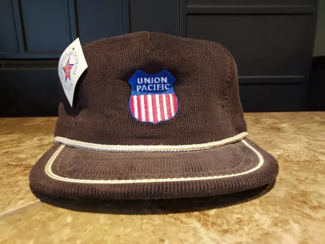 Vtg Union Pacific Railroad Embroidered Corduroy Hat Cap Snapback USA NWT