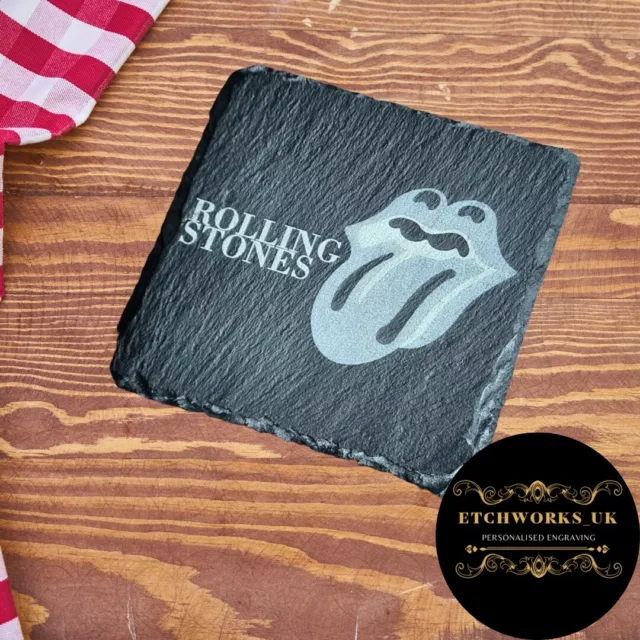 The Rolling Stones Slate CoasterLaser Engraved Coffee Father’s Day Gift Tea Bar