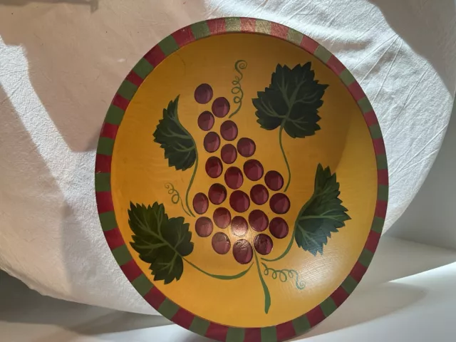 Sherwood Forest Design  Painted Bowl GRAPES VINE LEAVES 11 Inches