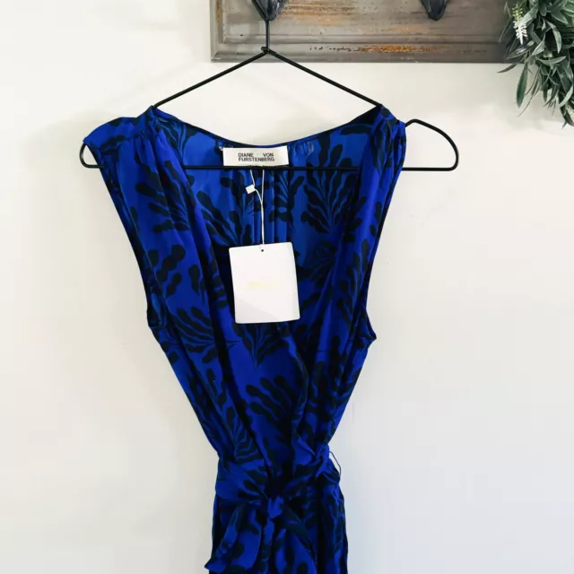 NWT Diane Von Furstenberg Blue Printed Silk Jumpsuit 10 3