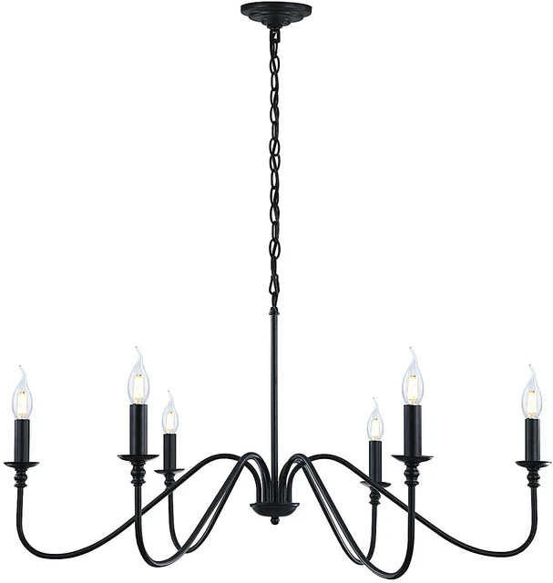 Black Chandelier,6-Light Rustic Industrial Iron Chandeliers for Dining Room Ligh