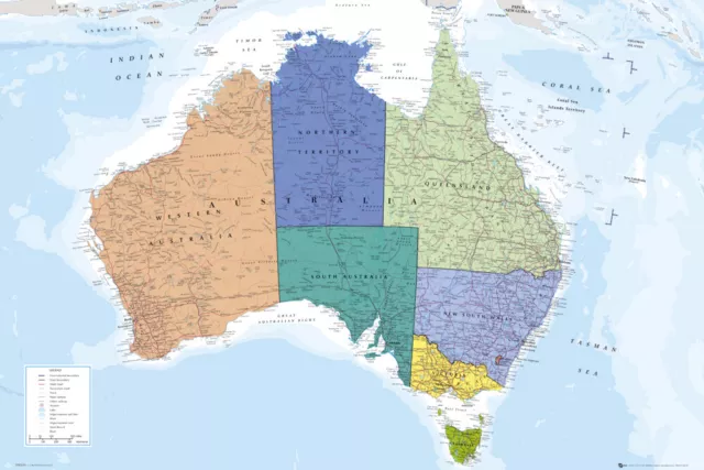 Poster Map of Australia Australian States