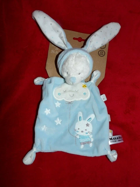 Doudou Plat Ours Deguise En Lapin Max & Et Sax Blanc Bleu Nuage Etoile  Neuf