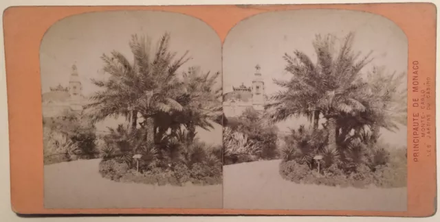 The garden of the casino Monte-Carlo Monaco Photo Stereo Vintage Albumin