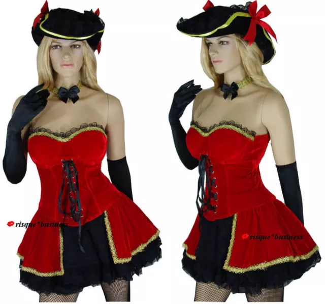 Ladies Medieval Burlesque Pirate Wench Fancy Corset Dress Costume Hat -M 8 10 12