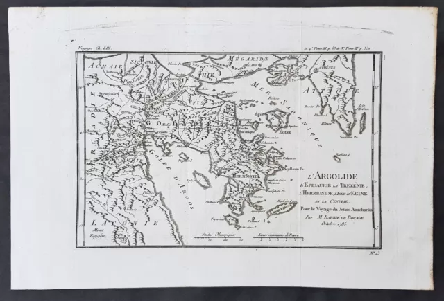 1785 Du Bocage & Barthelemy Antique Map of Argolid Peninsula Peloponnese, Greece