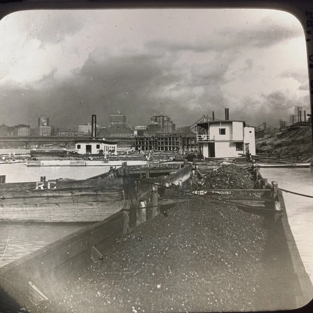 Vtg Magic Lantern Glass Slide Photo Keystone Coal Barge River Shipment PA