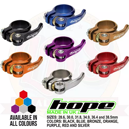 Hope Quick Release QR Seat Seatpost Clamp - All Colors and Sizes - Brand New