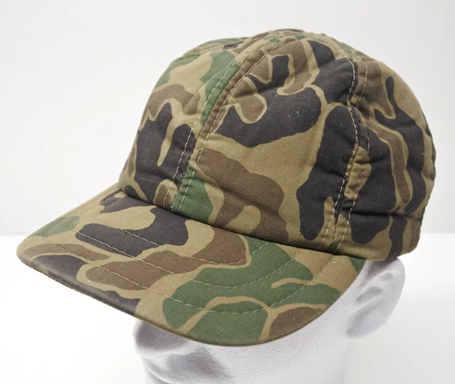 Vintage Cammo Ear Flap Hat Foam Lined Trucker Hunting Cap Size Medium Vtg