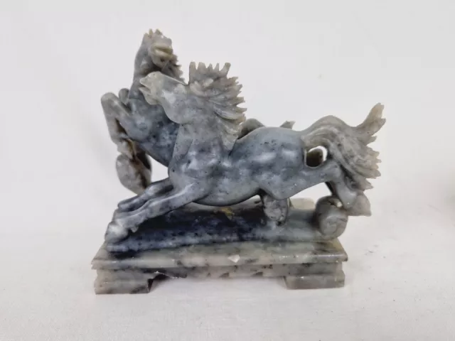 Chine Statue Chevaux Gris pierre Steatite Sculpture Ancienne