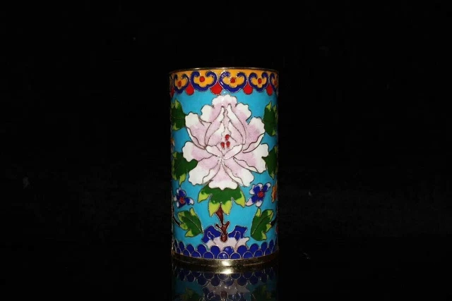 5.2" China Antique Brush pot Old Cloisonne copper Brush pot Flower