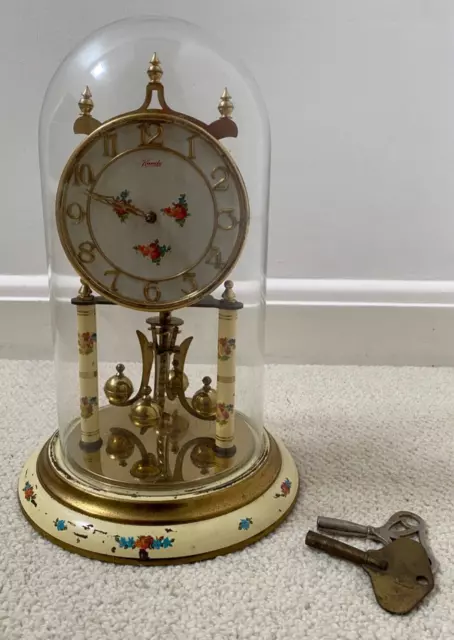 KIENING & OBERGFELL  KUNDO Clock Cream enamel & Brass with dome & keys untested