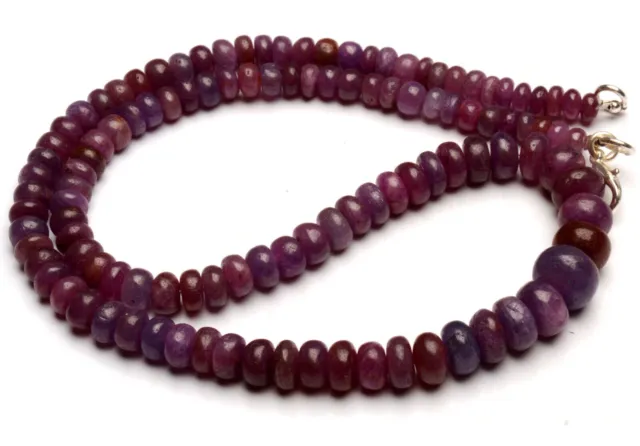 Natural Burmese Ruby Gem 5 to 9 mm Size Smooth Rondelle Beads 17.5" Necklace