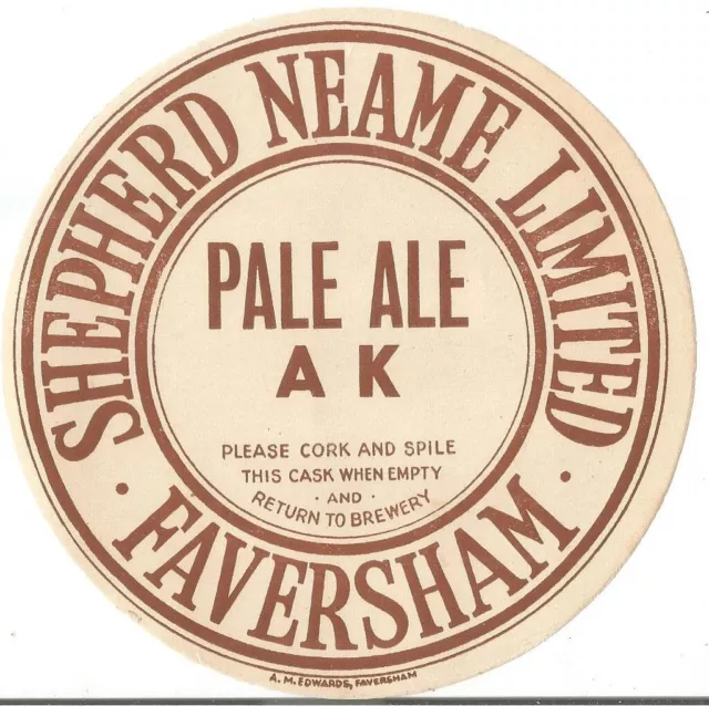 Shepherd Neame - Cask Label - AK Pale Ale - Vintage - 1950s - Mint Condition.