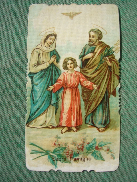 Santino Originale Fustellato E Policromo Sacra Famiglia Con Maria E S. Giuseppe