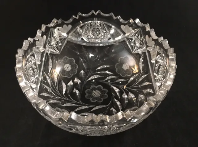 Antique American Brilliant Period Cut Glass Bowl Primrose Pattern