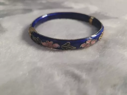 Colbalt Blue Cloisonne Hinged Enamel Bracelet