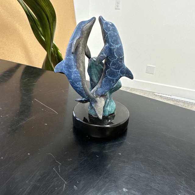 Wyland Austin Dolphin Revelry Sculpture 1992 Signed W Tag TINY REPAIR ON BASE