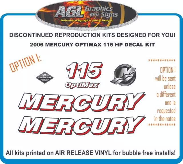 2006 Mercury Optimax 115 HP Reproduction Decal Kit 90 115 150 175 225 250