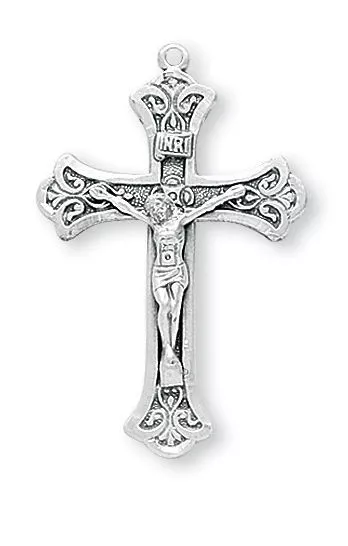 Needzo LTG 1 1/4" Sterling Silver Baroque Style Christ Crucifix Rosary Pendant