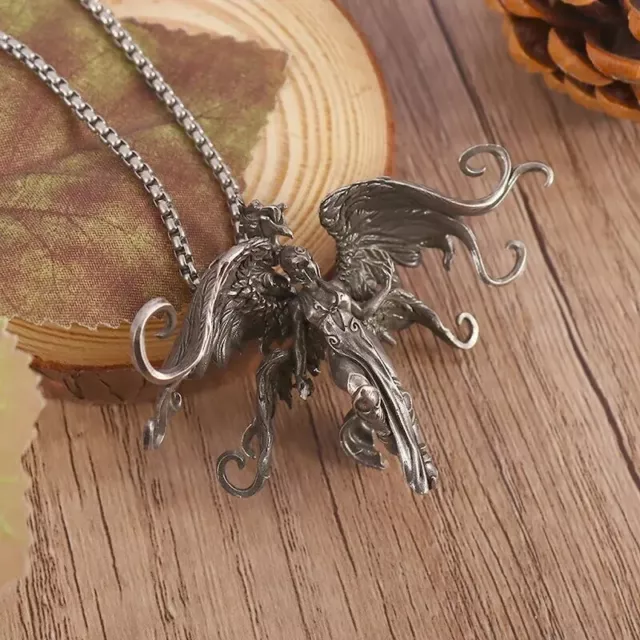 Curly-Winged Lemurian Angel Goddess Silver Ancient Deity Pendant Jewelry