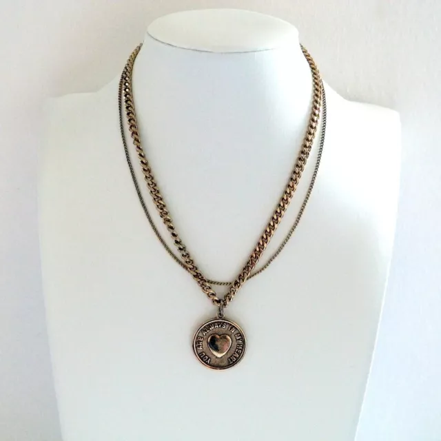 Gold tone chain double strand coin pendant pre-owned stacking necklace