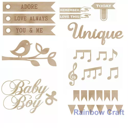 Kaisercraft Wooden Embellishments flourish Pack 18 wording / patterns U select