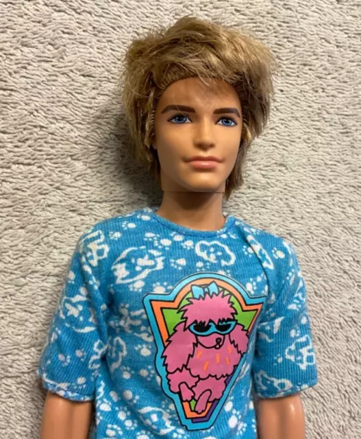 Blonde Rooted Hair KEN DOLL MATTEL  2009 Mark , poodle tee shirt, shorts