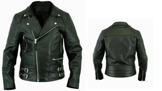 Men's Vintage Style Real Leather Brando Biker Motorcycle Jacket