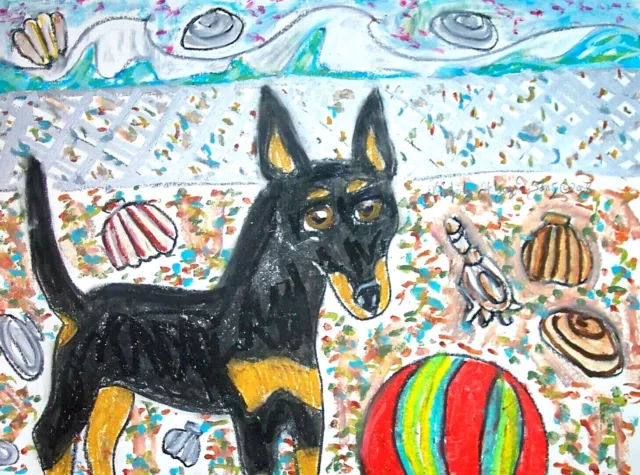 MANCHESTER TERRIER Beach Party 4 x 6 Print DOG ART Card