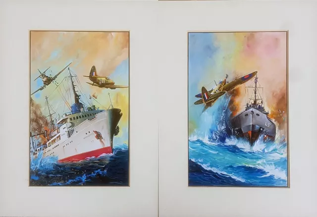 Coppia gouache tempere seconda guerra mondiale aviazione marina francia 1940