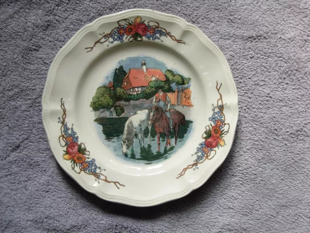 Bel Assiette Plate  Ancien D Obernai Sarreguemines Chevaux Alsaces France