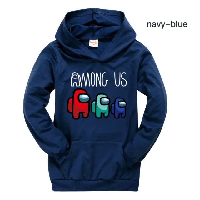 AMONG US  boys girls thin hoodie top long sleeve shirt pullover size 7-14 Navy