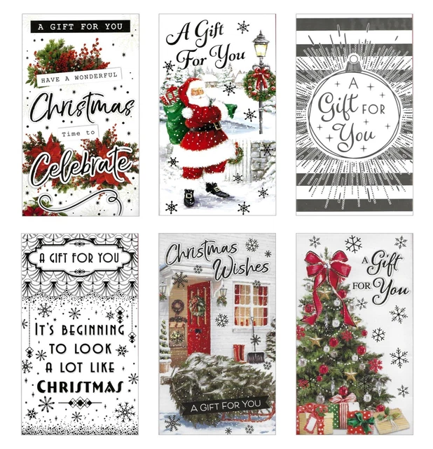 6 x gehandelter Weihnachtsgeldumschlag Brieftaschen gemischte Designs Geschenkkarte Weihnachten