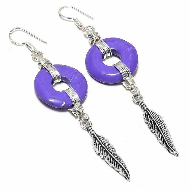 Charoite Gemstone Handmade Ethnic Gift Jewelry Earring 3.55" ZE-653