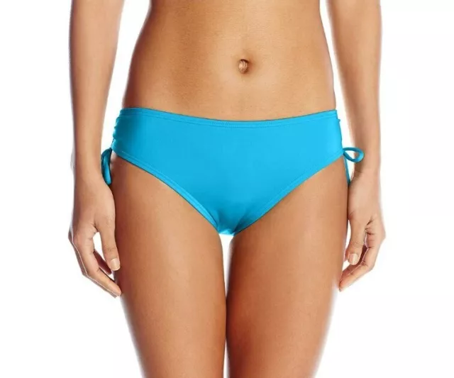 NEW Calvin Klein Shirred Side Tie Swim Hipster Bikini Bottoms L $68 Mediterrane