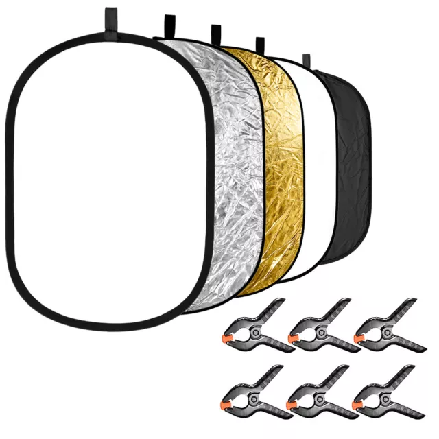 Neewer 5-in-1 Photography Light Reflector with 6-Pack Backdrop Clamps Kit