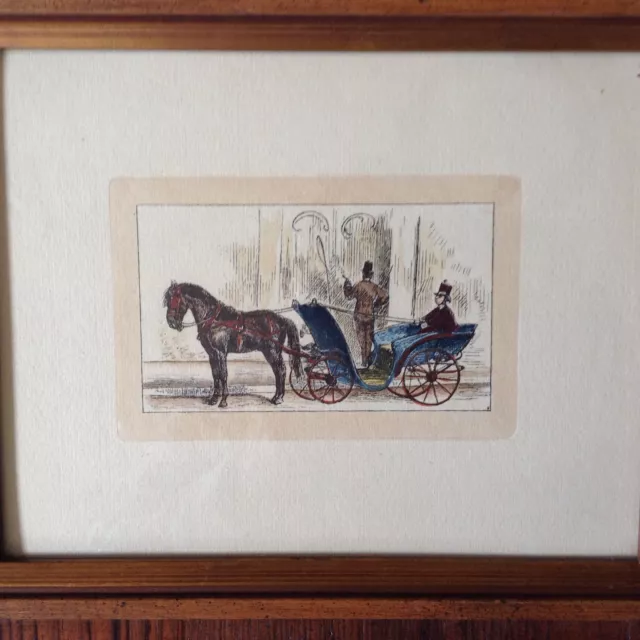 antique 19th century hand tinted lithograph wood frame English? man carriage 2