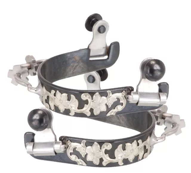 Western Bumper Spurs - Black Steel and Silver overlay - Rowels
