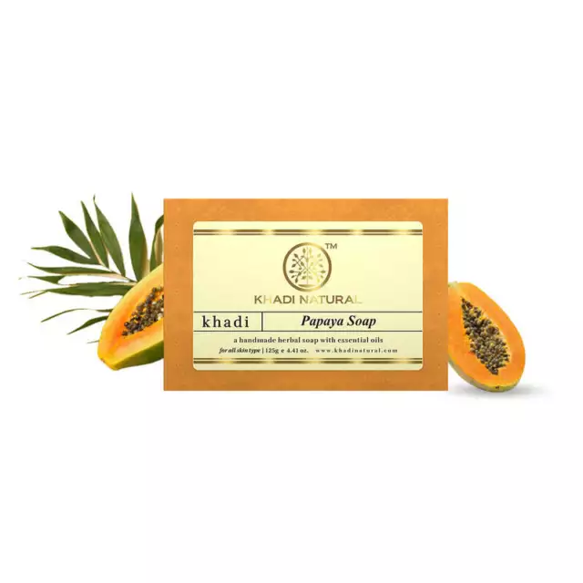 S2J KHADI Natural Ayurvedic handmade bath soap 125g Each PURE Soaps Papaya