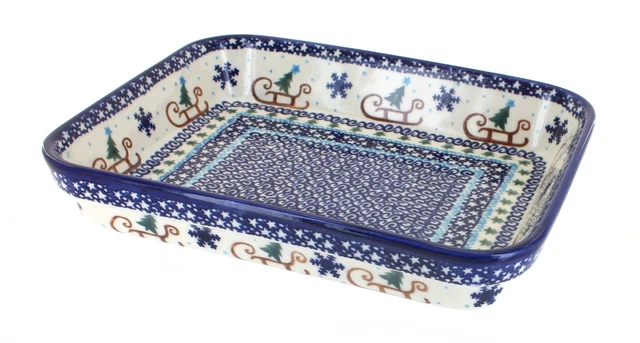Blue Rose Polish Pottery Noel Nights Medium Rectangular Baker