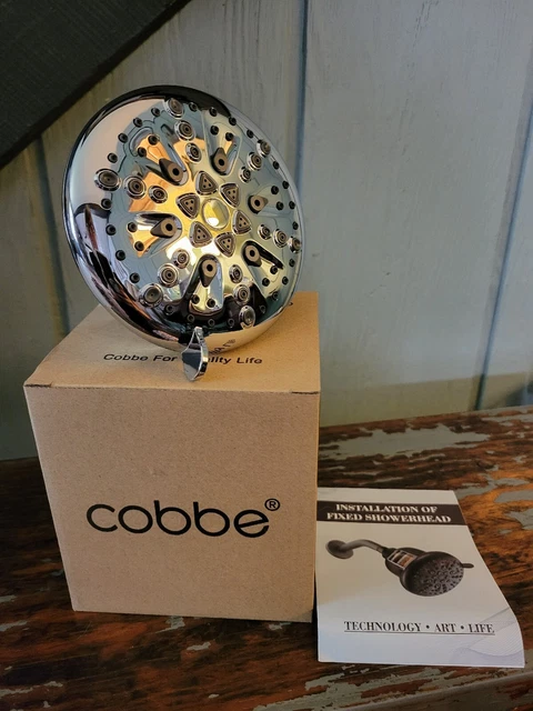 Cobbe Shower Head 4" Flat Silvertone Metal Fixed Round NIB
