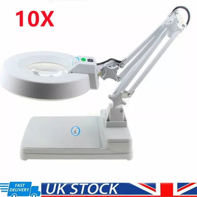 10X Magnifier Lamp Desktop With LED Light Magnifying Glass Lamp Lens Devices UK